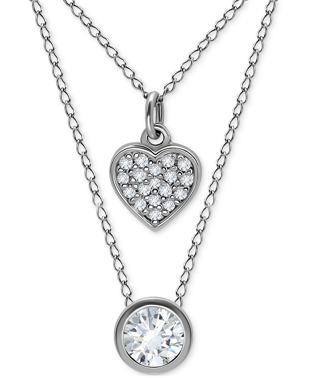 Подвески Giani Bernini 2-Pc. Set Cubic Zirconia Pavé Heart & Solitaire Bezel Pendant Necklaces