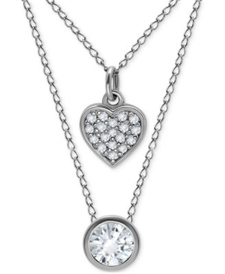 Подвески Giani Bernini 2-Pc. Set Cubic Zirconia Pavé Heart & Solitaire Bezel Pendant Necklaces