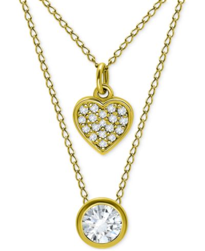 Подвески Giani Bernini 2-Pc. Set Cubic Zirconia Pavé Heart & Solitaire Bezel Pendant Necklaces