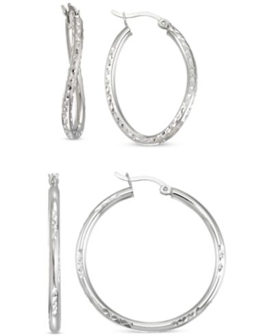 Набор из 2-х серебряных серьг-кольц Textured Wavy & Round