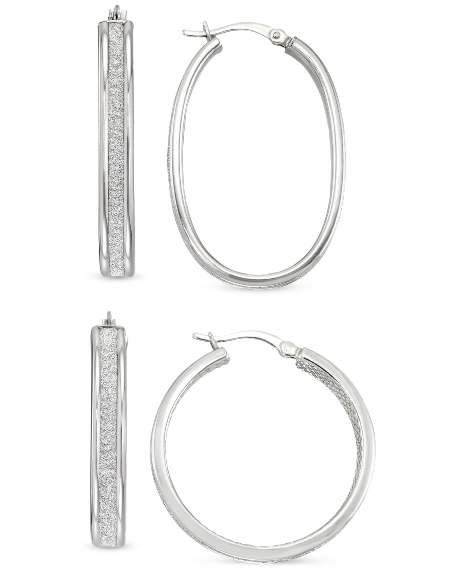 Набор из 2-х серебряных колец-серьг Macy's Glitter Oval & Round Hoop