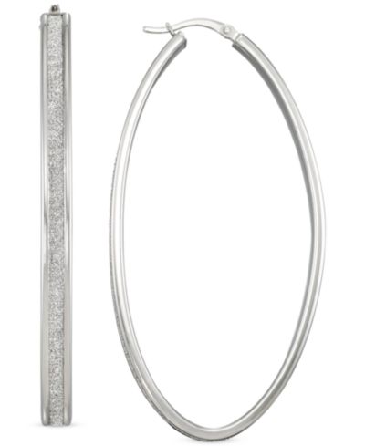 Серьги-кольца из стерлингового серебра с блестками Oval-Shape