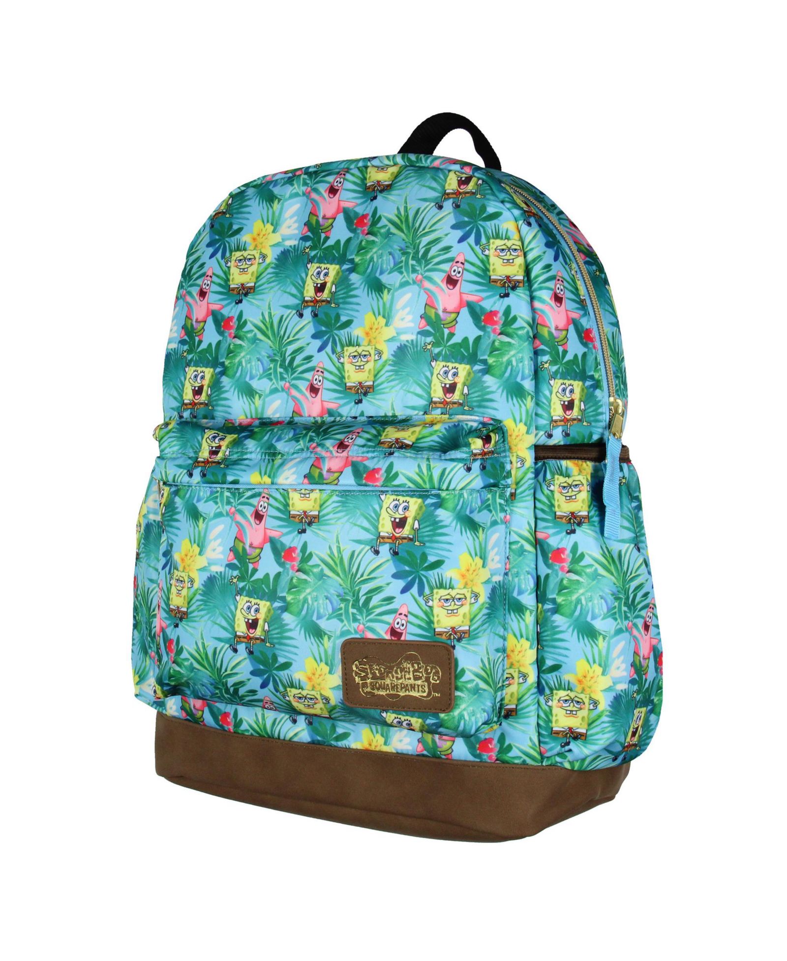 SpongeBob SquarePants And Patrick Star Tropical School Travel Backpack With Faux Leather Bottom 16"
