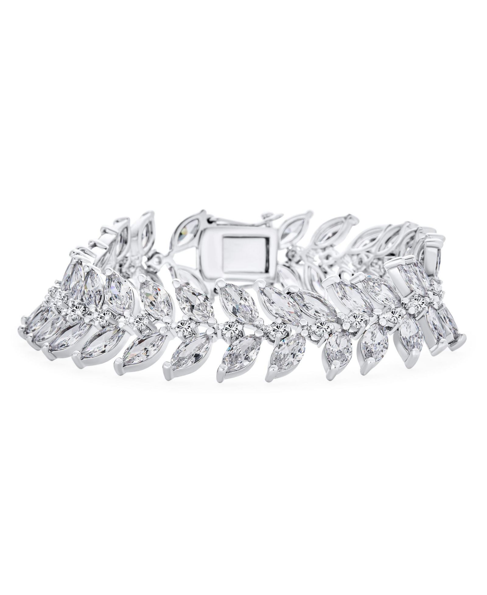 Bling Jewelry винтажный широкий браслет с мотивом листа и marquise CZ, посеребренный, 7"