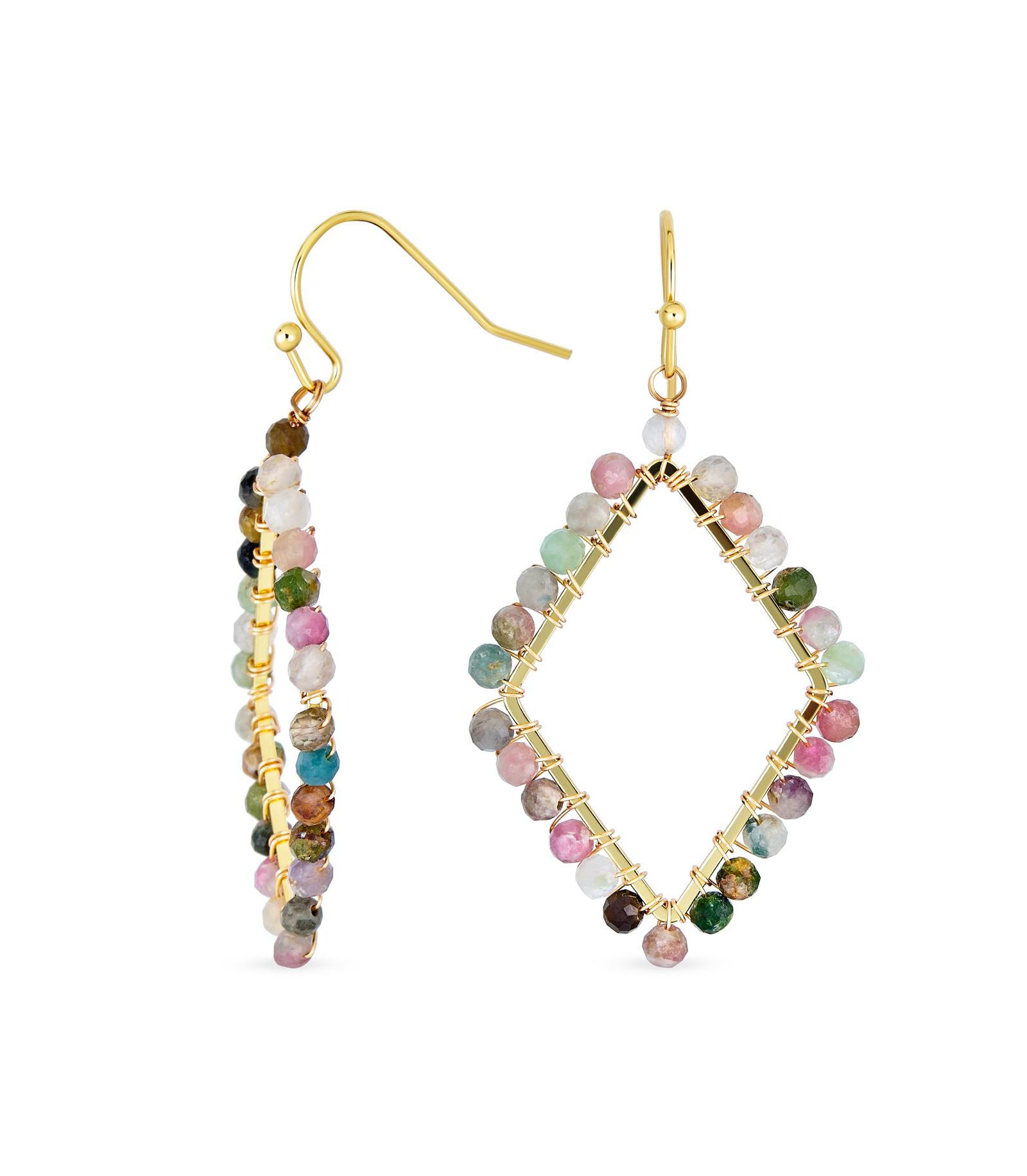 Bling Jewelry Серьги-подвески Boho Geometric с флуоритом и позолотой 18K Gold Plated