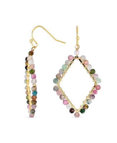 Bling Jewelry Серьги-подвески Boho Geometric с флуоритом и позолотой 18K Gold Plated