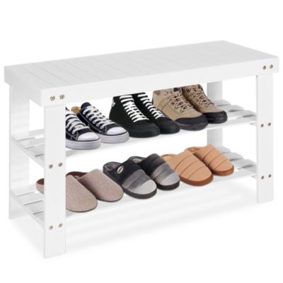 Costway Bamboo 3-Tier Storage Shelf Holder Shoe Rack Bench