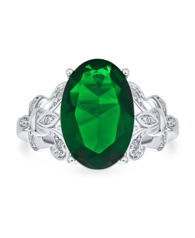 Bling Jewelry Fleur De Lis Setting CZ Green Oval Solitaire 7CT Cocktail Statement Ring