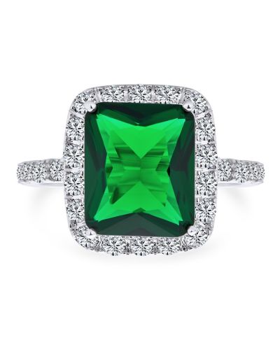 Bling Jewelry Classic 10CT Halo Emerald Cut Green CZ Cocktail Statement Ring Rhodium