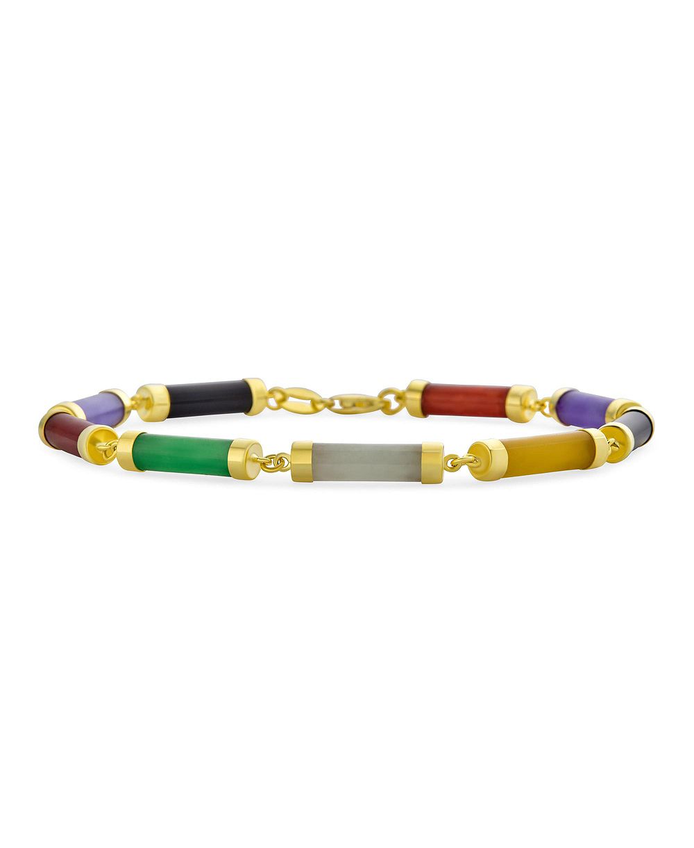 Bling Jewelry Asian Style Onyx Tube Bar Link Bracelet Gold Plated .925 Silver