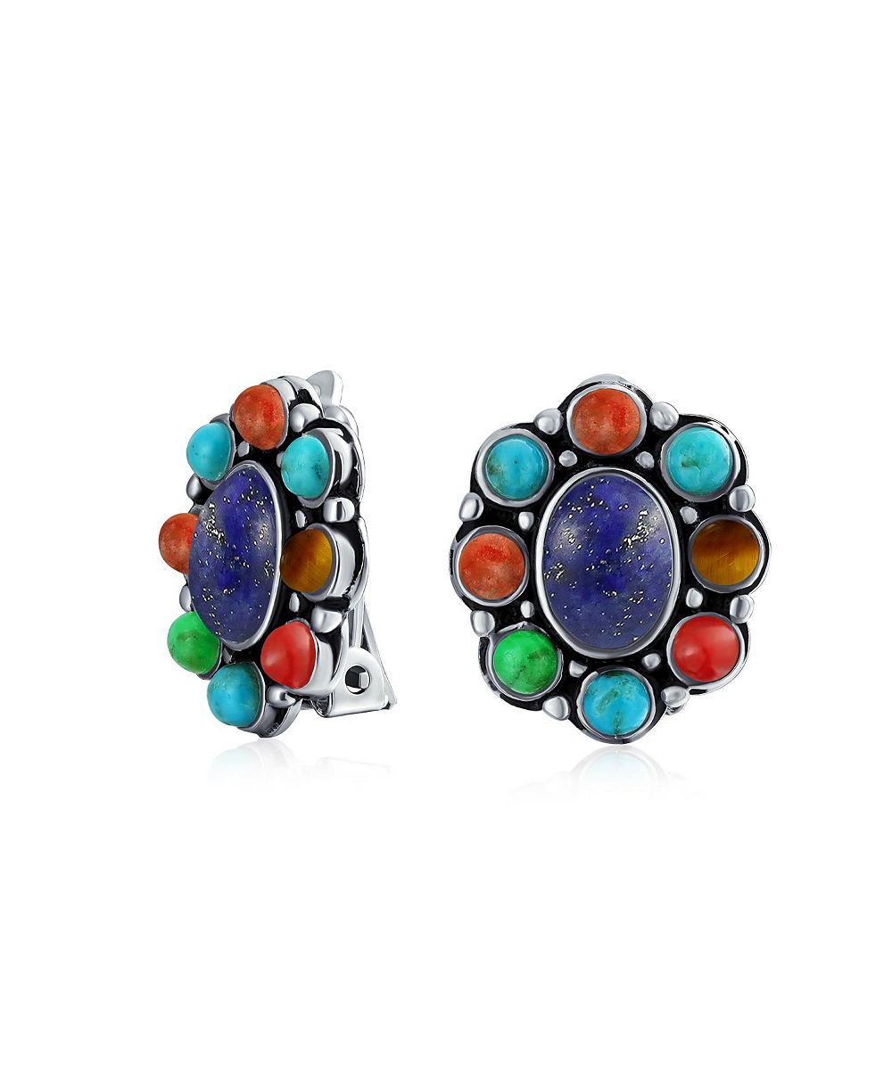 Bling Jewelry серьги-клипсы Southwestern Style из голубого лаписа,.925 Sterling Silver