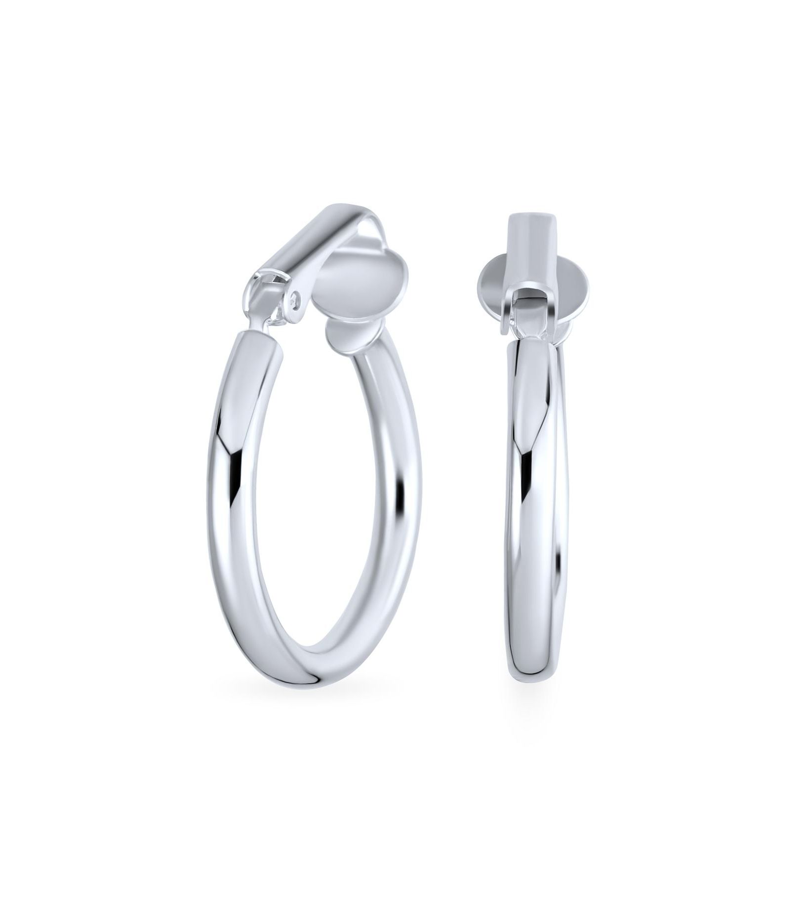 Bling Jewelry Classic Hoop Earrings Clip On Silver Plated Sterling Silver Lightweight
