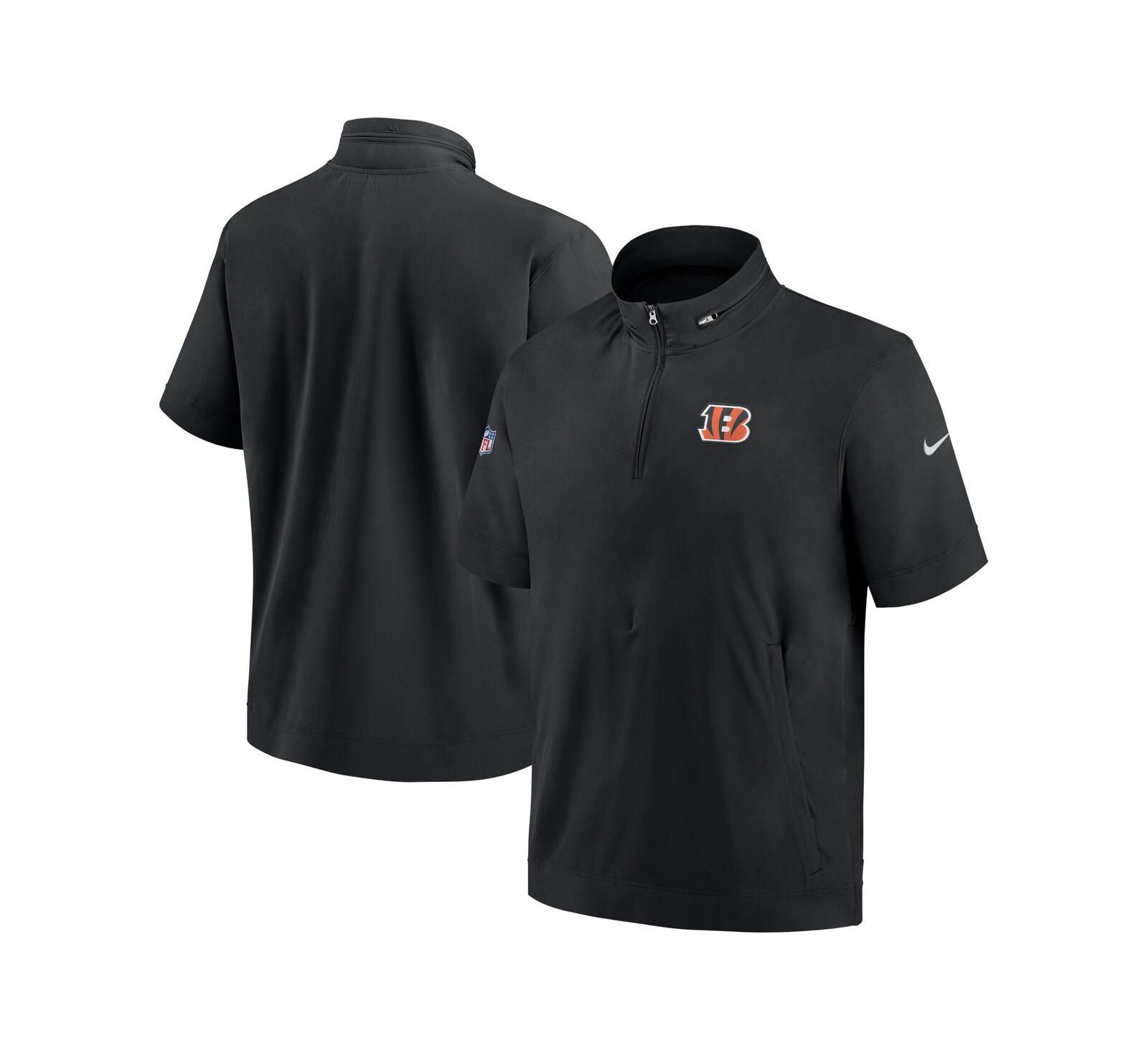 Men's Nike Black Cincinnati Bengals Sideline Coach Short Sleeve Hoodie Quarter-Zip Jacket