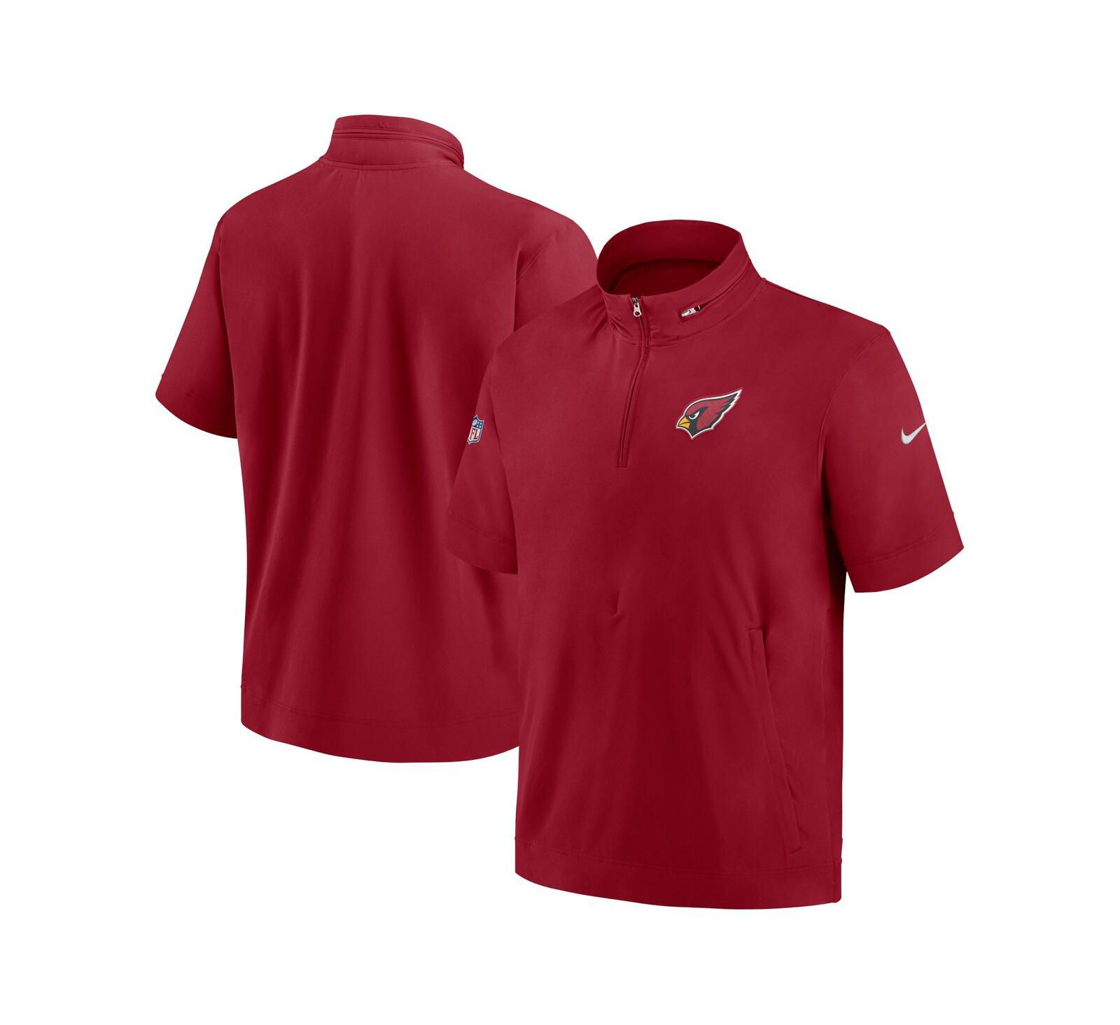 Men's Nike Cardinal Arizona Cardinals Sideline Coach Short Sleeve Hoodie Quarter-Zip Jacket