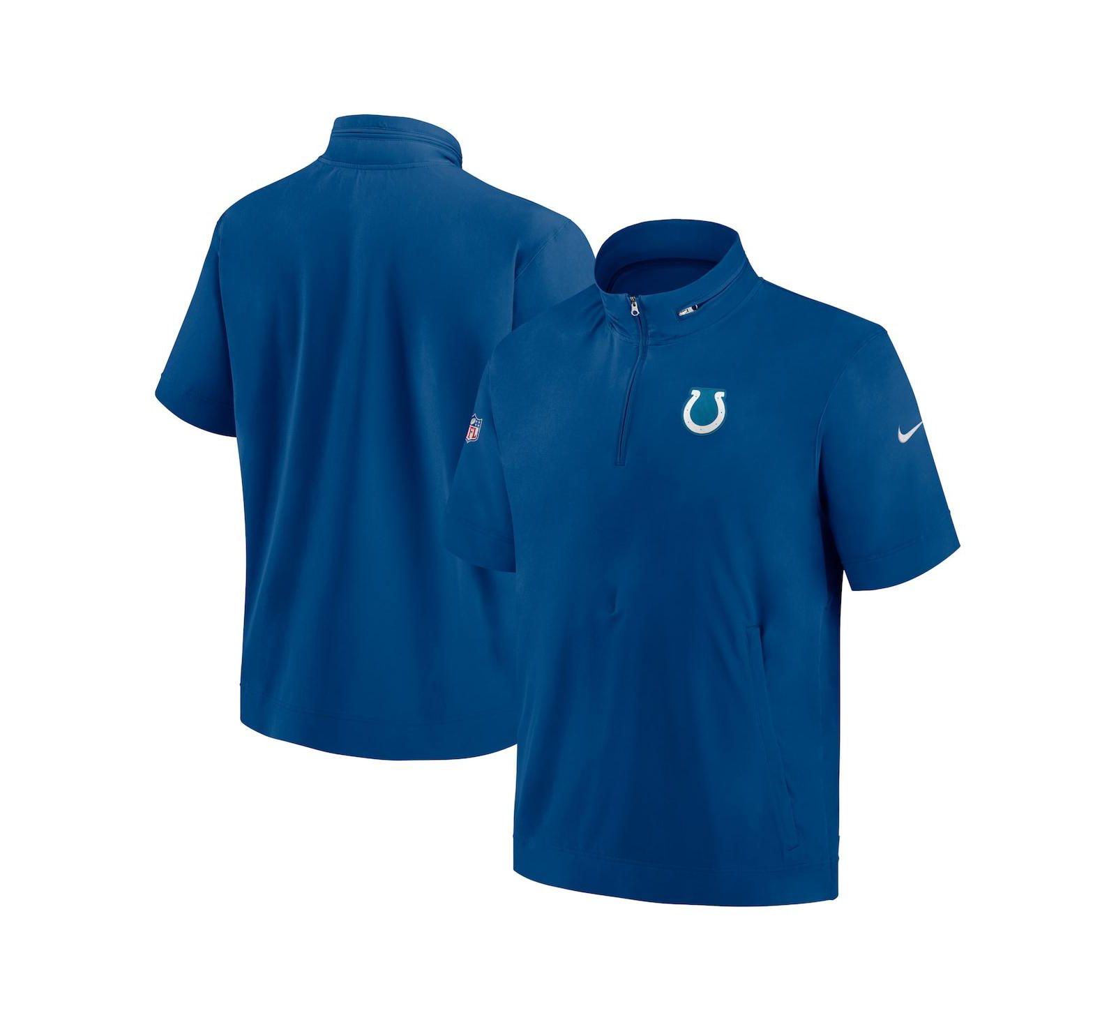 Men's Nike Royal Indianapolis Colts Sideline Coach Short Sleeve Hoodie Quarter-Zip Jacket