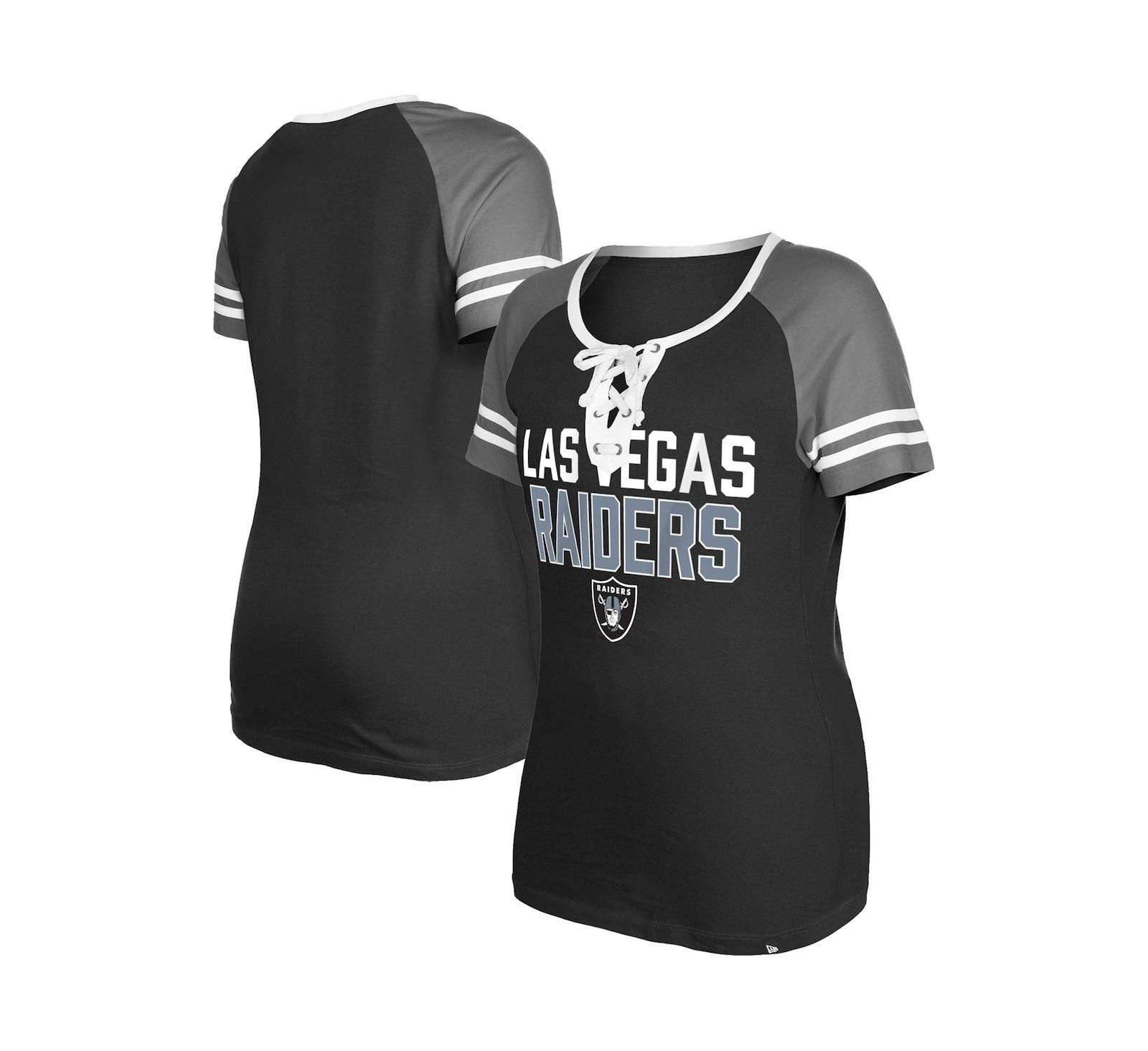 Women's New Era Black Las Vegas Raiders Raglan Lace-Up T-shirt