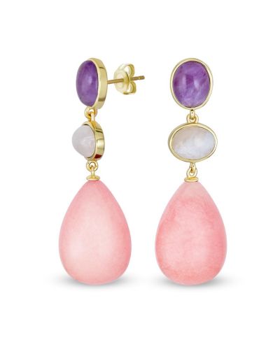 Серьги Bling Jewelry с аметистом и розовым кварцем, 14K Gold Plated