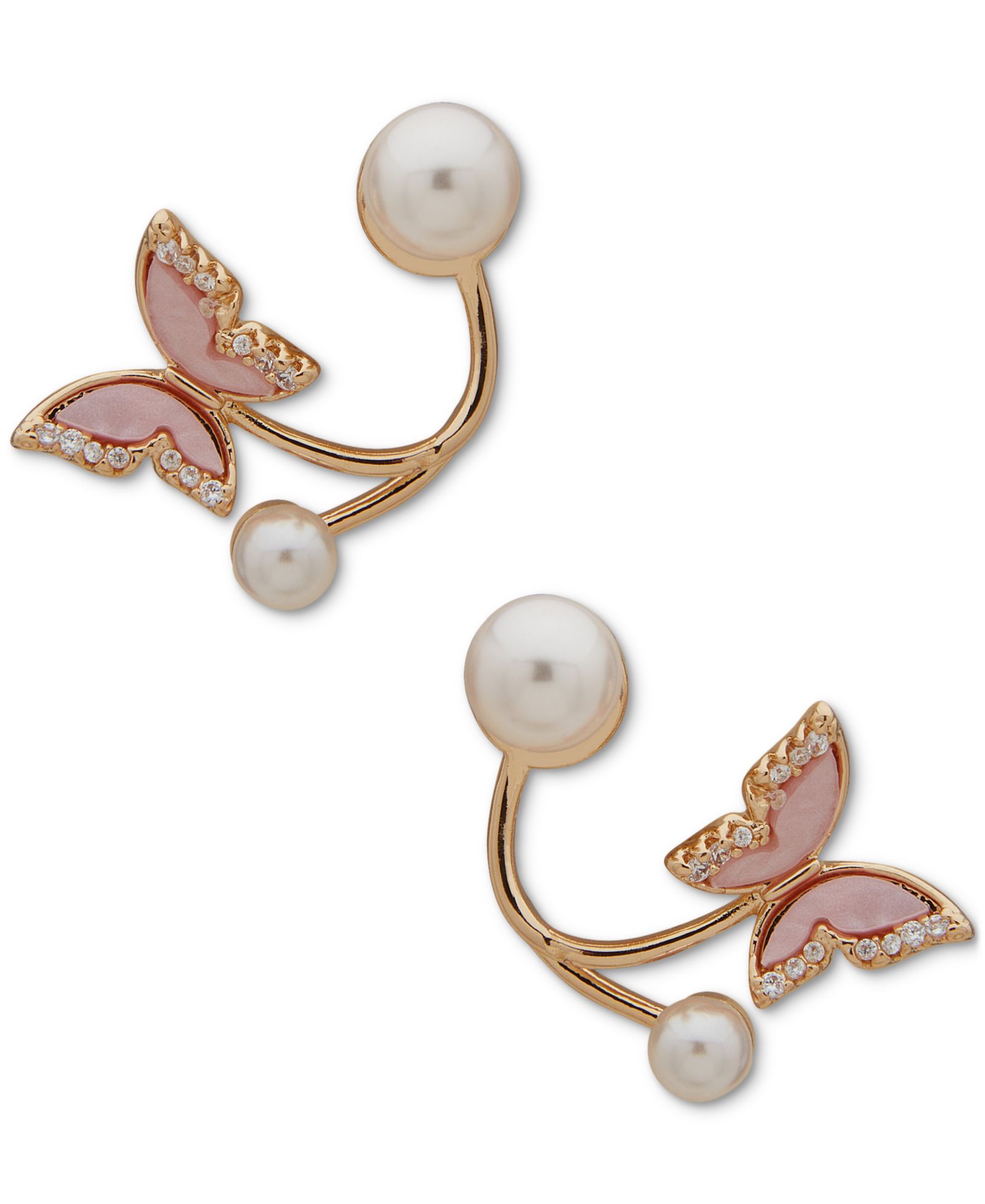 Серьги lonna & lilly Gold-Tone Pavé Pink Butterfly & Imitation Pearl Drop