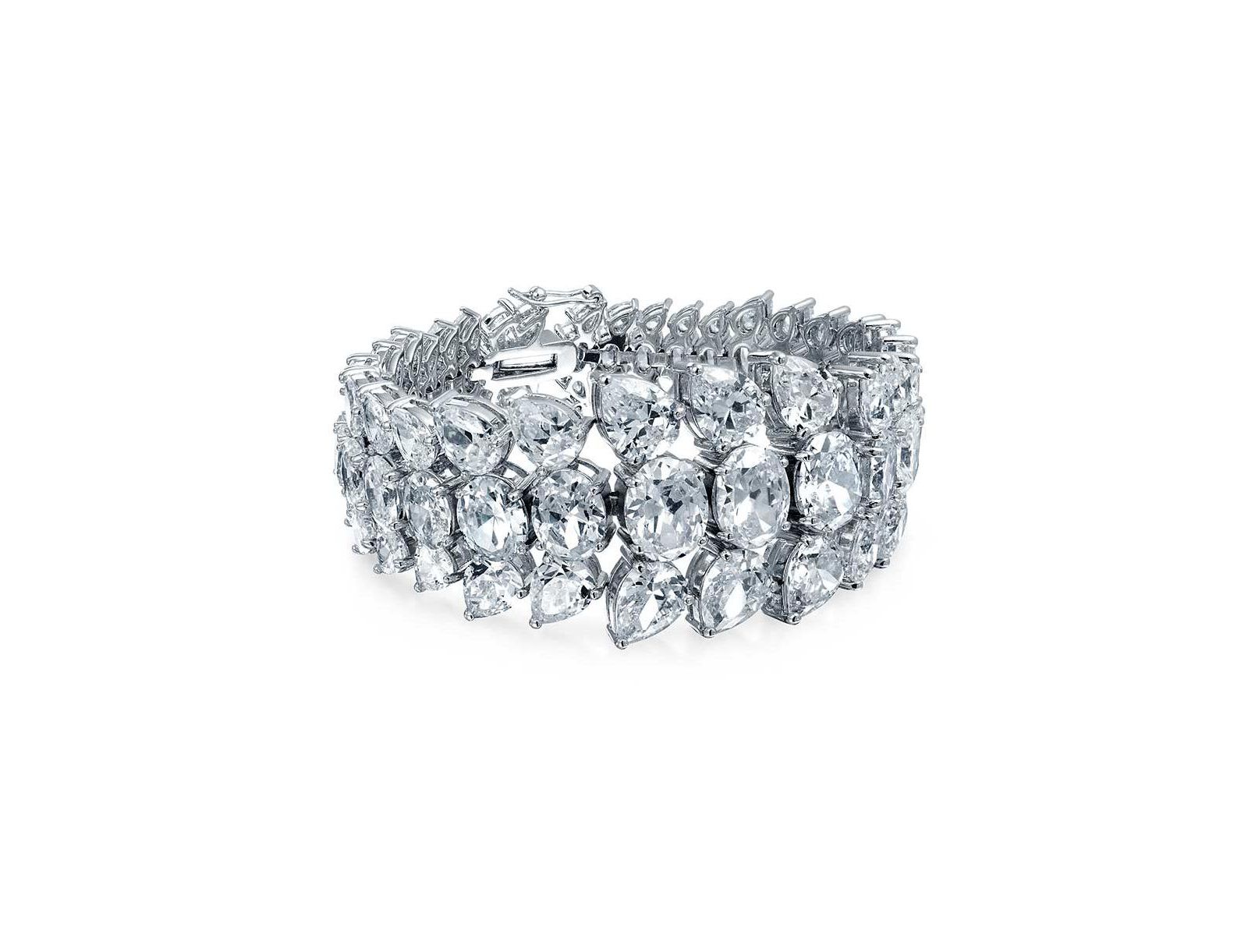 Bling Jewelry элегантный многорядный браслет с градиентными камнями CZ и каплевидными элементами, серебристое напыление