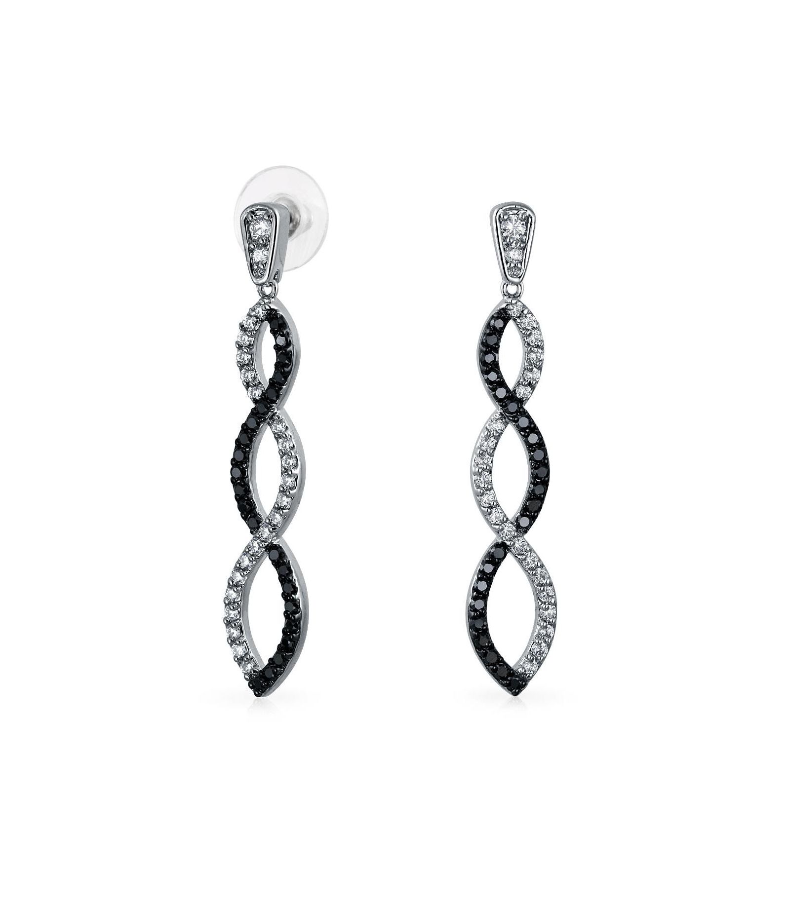 Bling Jewelry Серьги-подвески с кубическим цирконием Black and White