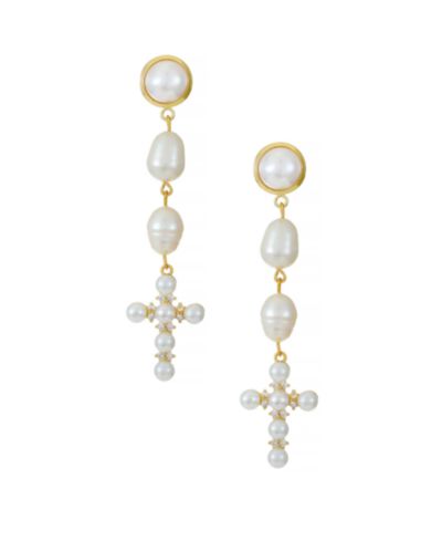 ETTIKA Freshwater Pearl Cross 18K Gold Plated Drop Earrings