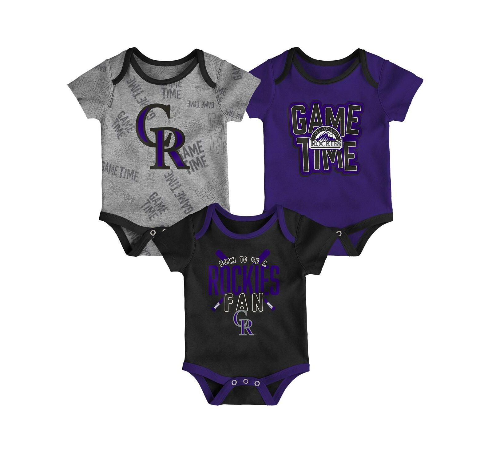 Набор из 3 боди для новорожденных и младенцев Colorado Rockies, черный, серый меланж, фиолетовый, Game Time