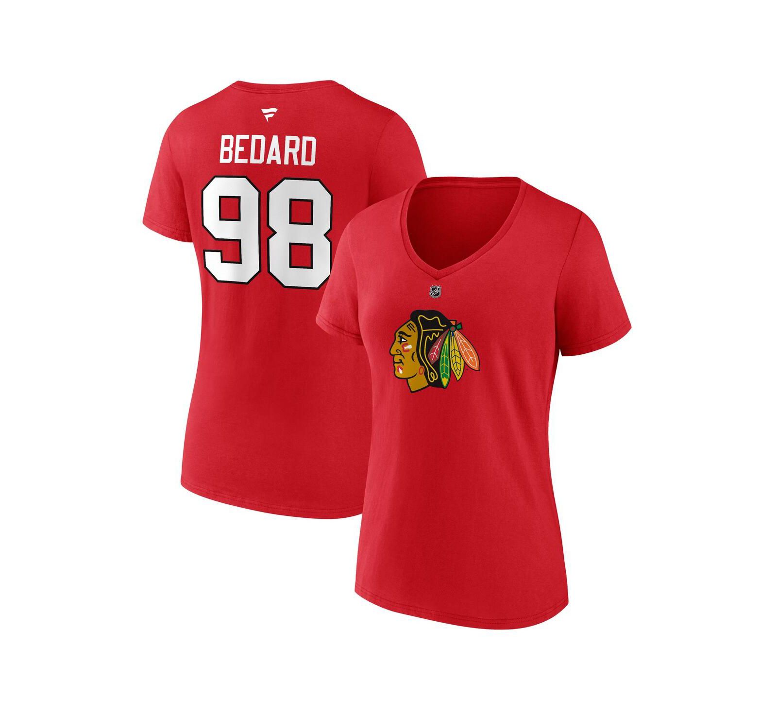 Женская футболка Fanatics Connor Bedard Red Chicago Blackhawks 2023 NHL Draft Authentic Stack с V-образным вырезом