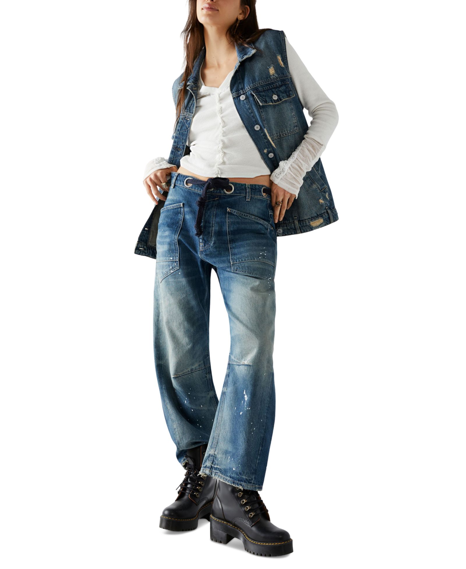 Free People Women's We The Free Moxie Cotton Low-Slung Barrel Jeans