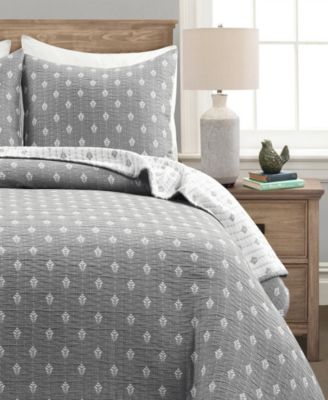 Lush Décor Hygge Kantha Pick Stitch Yarn Dyed Cotton Jacquard 3-Piece Quilt Set, King