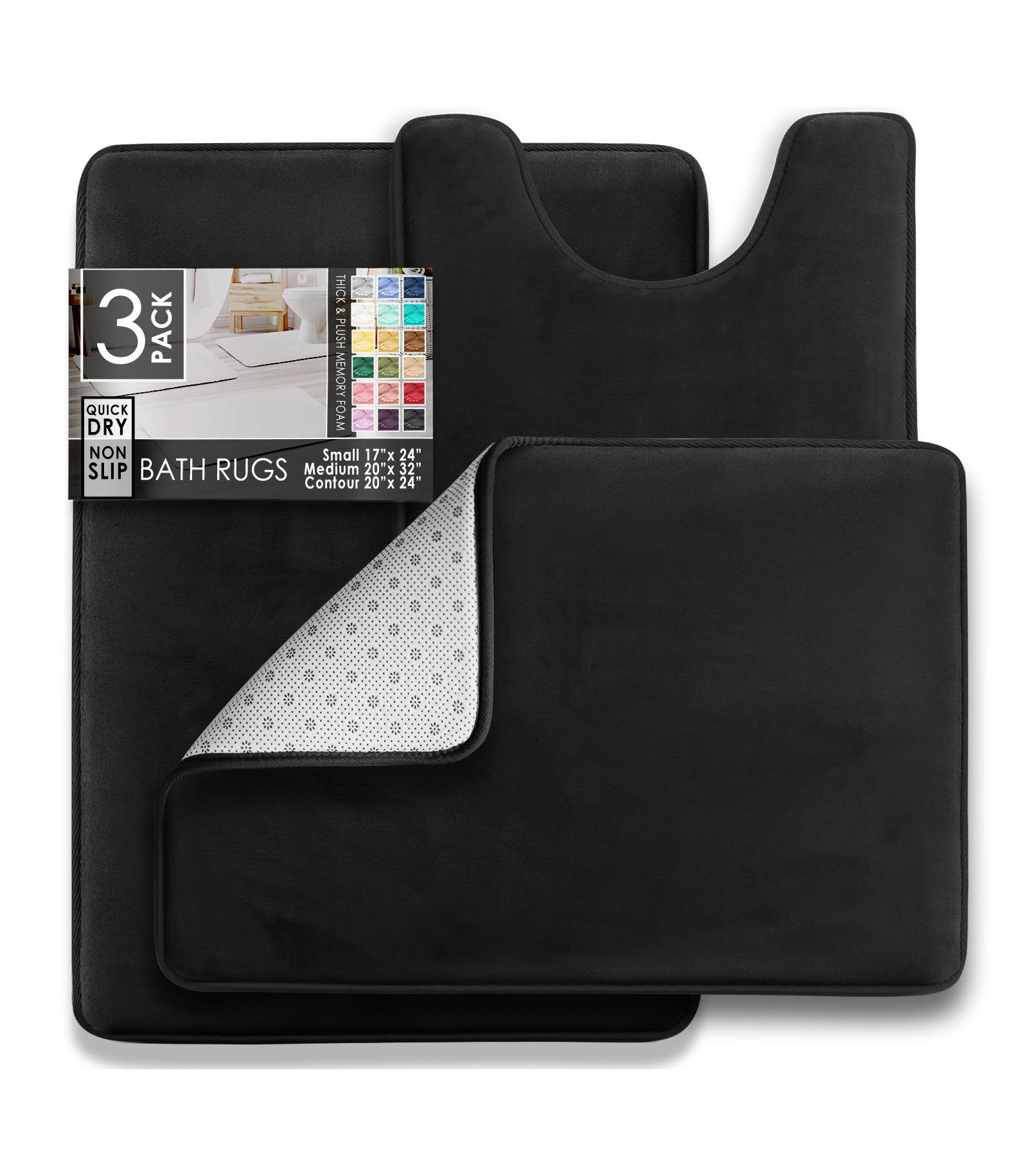 Clara Clark  Ultra Soft Non-Slip Plush Memory Foam 3 Piece Bath Rug Set, Small, Large & Contour
