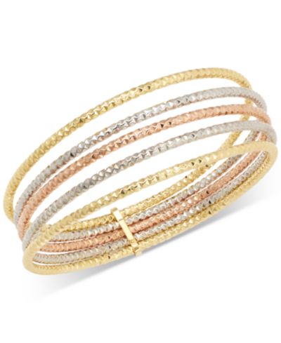 Multi-Layered Textured Bangle Bracelet in 10k Tri-Color Gold