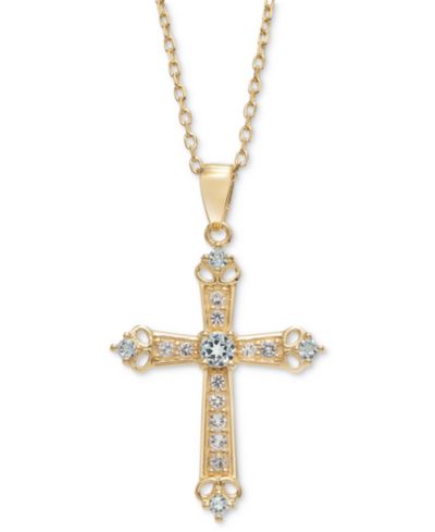 Sky Blue Topaz (1/3 ct. t.w.) & White Topaz (5/8 ct. t.w.) Cross 18" Pendant Necklace in 14k Gold-Plated Sterling Silver (Also in Citrine, Onyx, Peridot & Rhodolite)