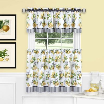 Kate Aurora Country Lemons Complete Cafe Style Kitchen Curtain Tier and Valance Set