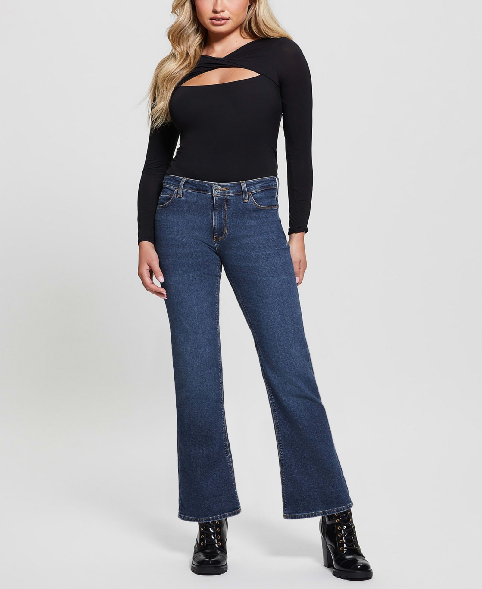 GUESS Women's Whiskered Faded-Front Bootcut Denim Jeans