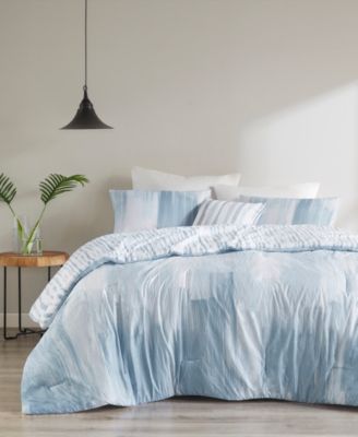 Natori Brush Stroke Oversized Reversible Seersucker 4 Piece Comforter Set, Full/Queen