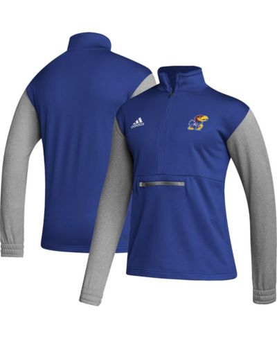 Men's adidas Royal, Heathered Gray Kansas Jayhawks Team AEROREADY Half-Zip Top