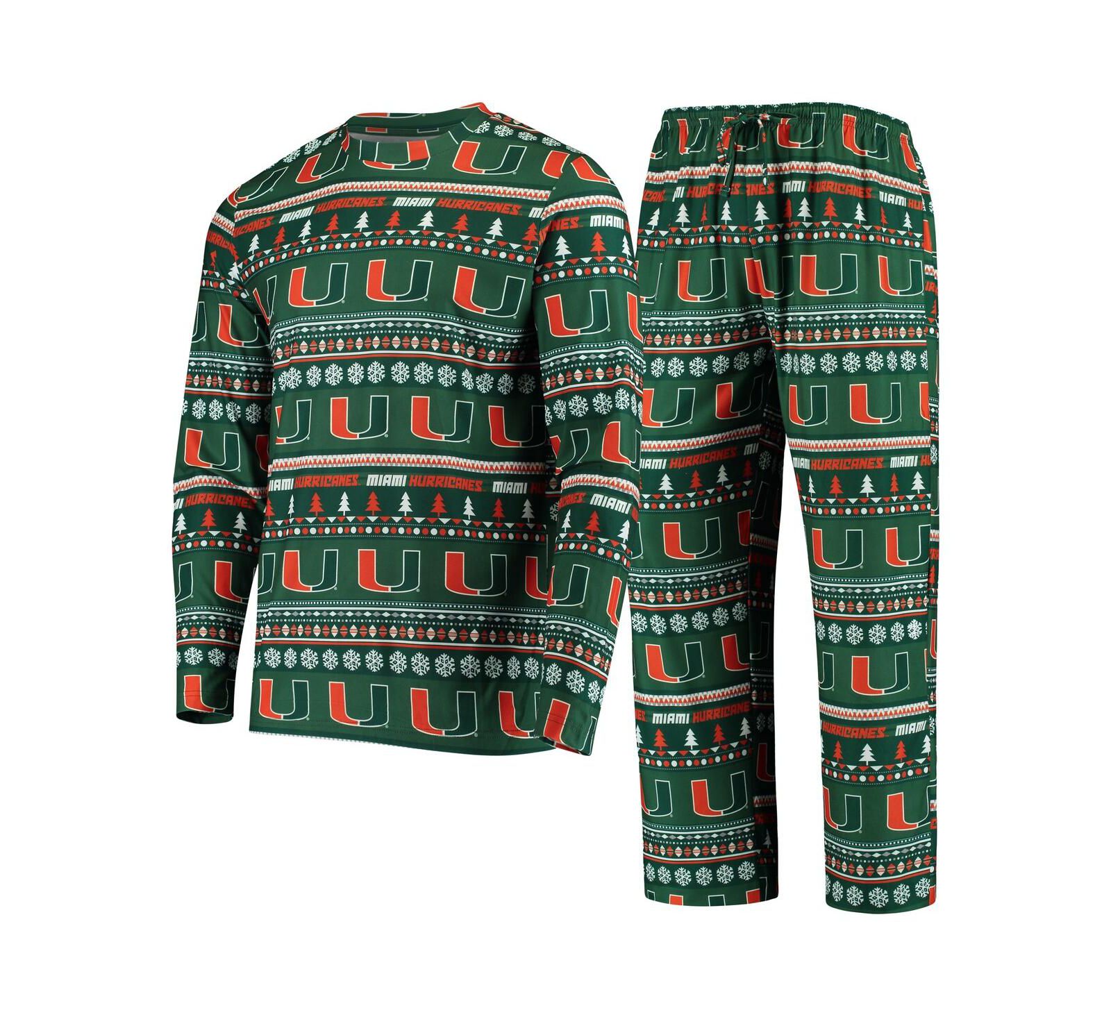 Men's Concepts Sport Green Miami Hurricanes Ugly Sweater Knit Long Sleeve Top and Pant Set