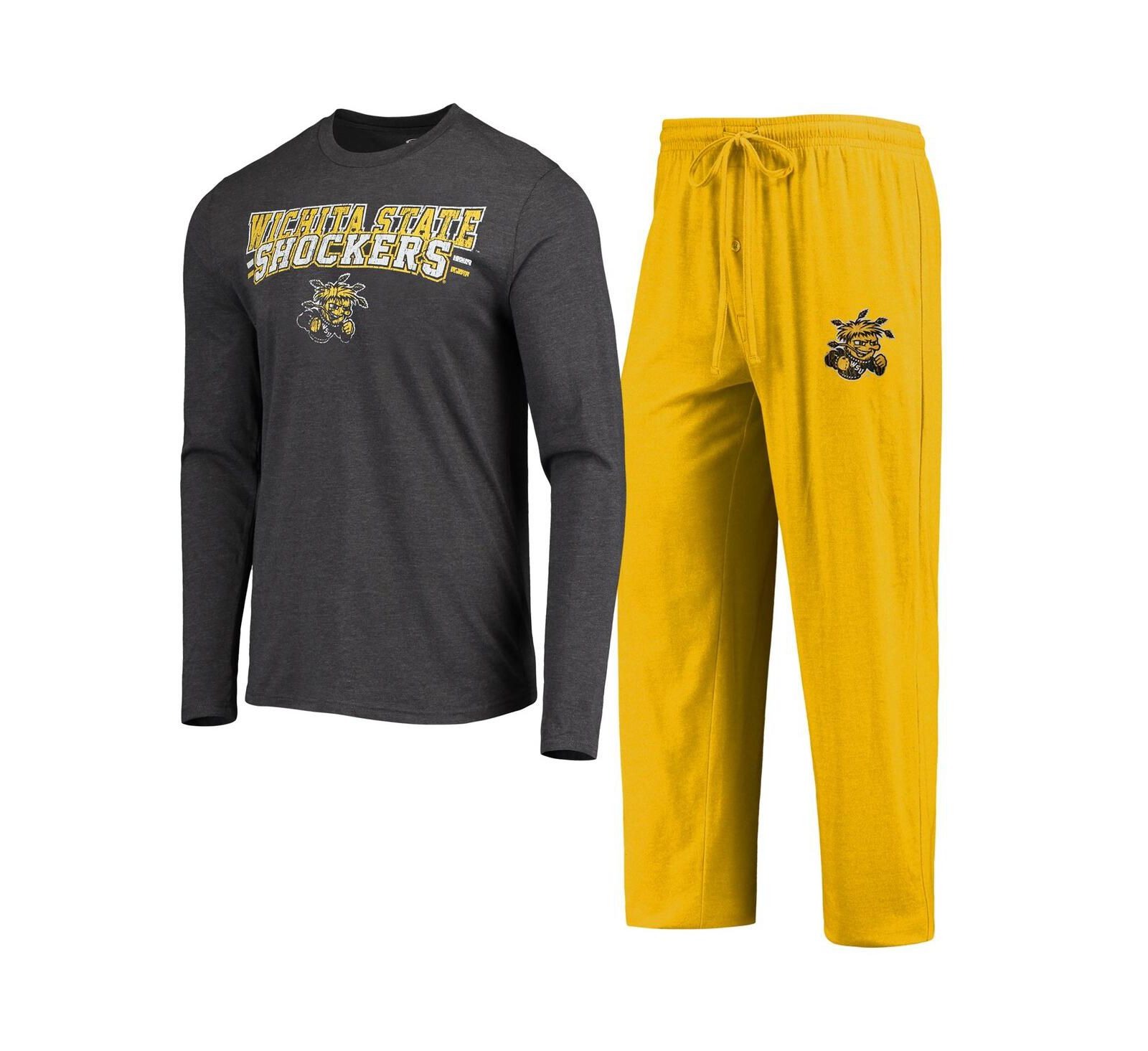 Men's Concepts Sport Yellow, Heathered Charcoal Wichita State Shockers Meter Long Sleeve T-shirt and Pants Sleep Set