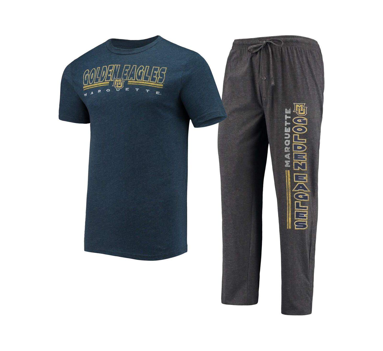 Комплект Concepts Sport Men's Heathered Charcoal, Navy Marquette Golden Eagles Meter T-shirt и Pants Sleep Set