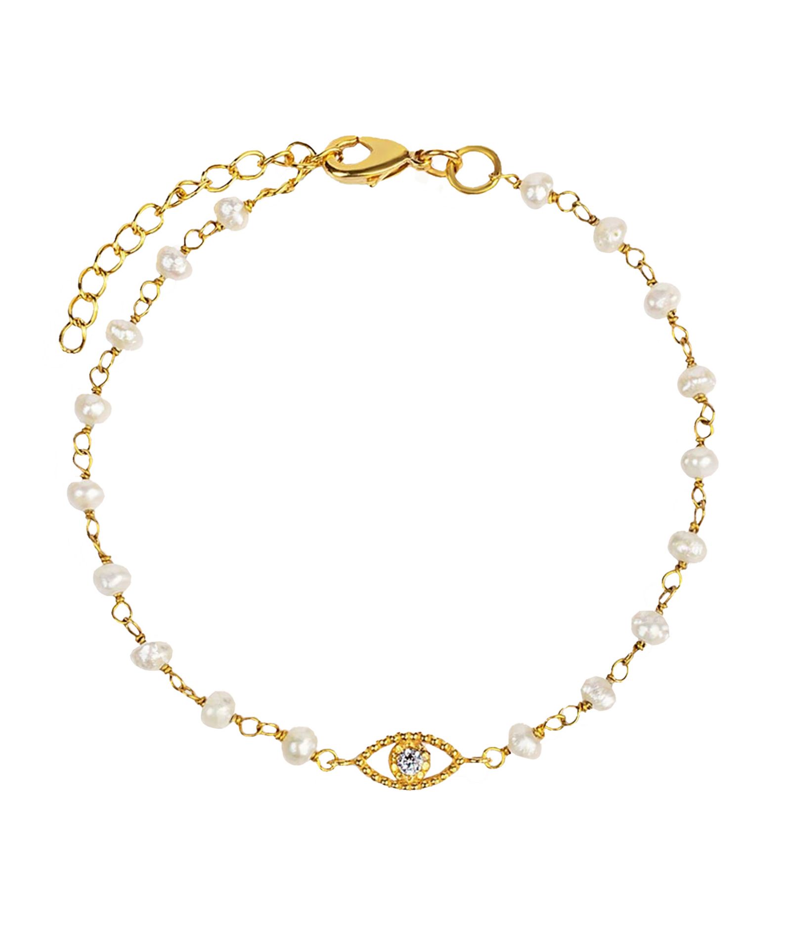 Karma and Luck Pearl Gold Chain Evil Eye Charm Bracelet