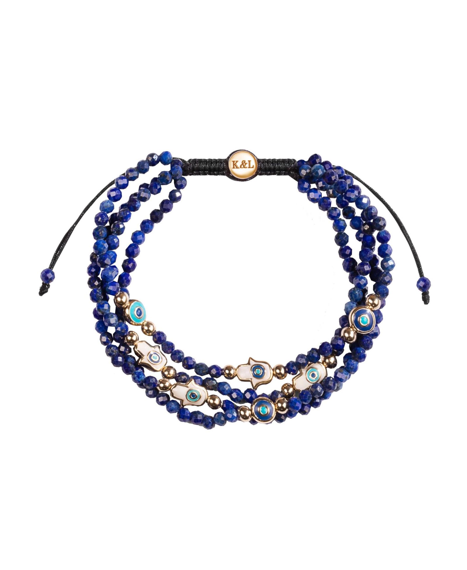 Karma and Luck Lapis Lazuli Enamel Evil Eye Hamsa Charm Bracelet