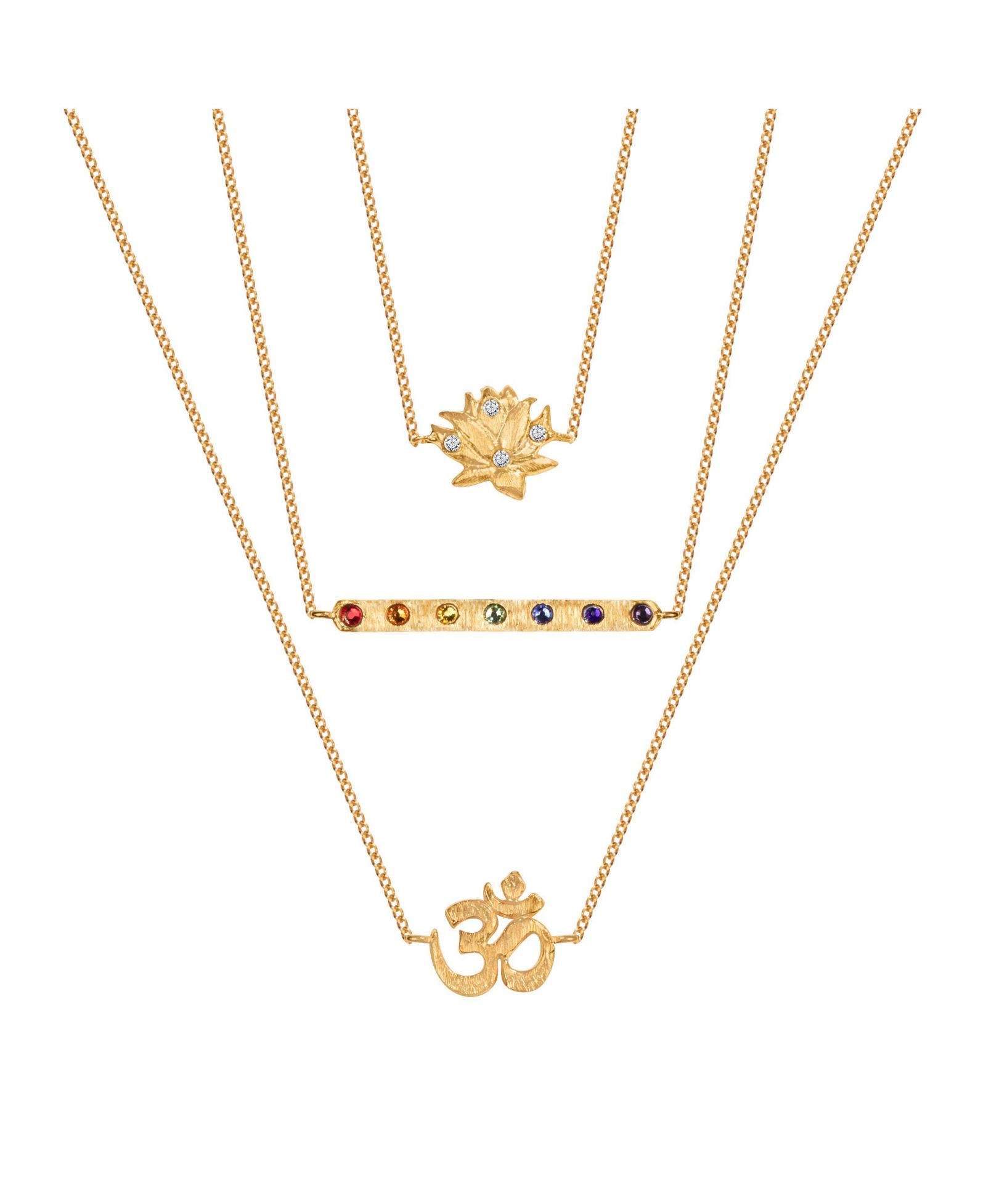 Ожерелье Karma and Luck Lotus OM Chakra Bar Gold Triple Layer