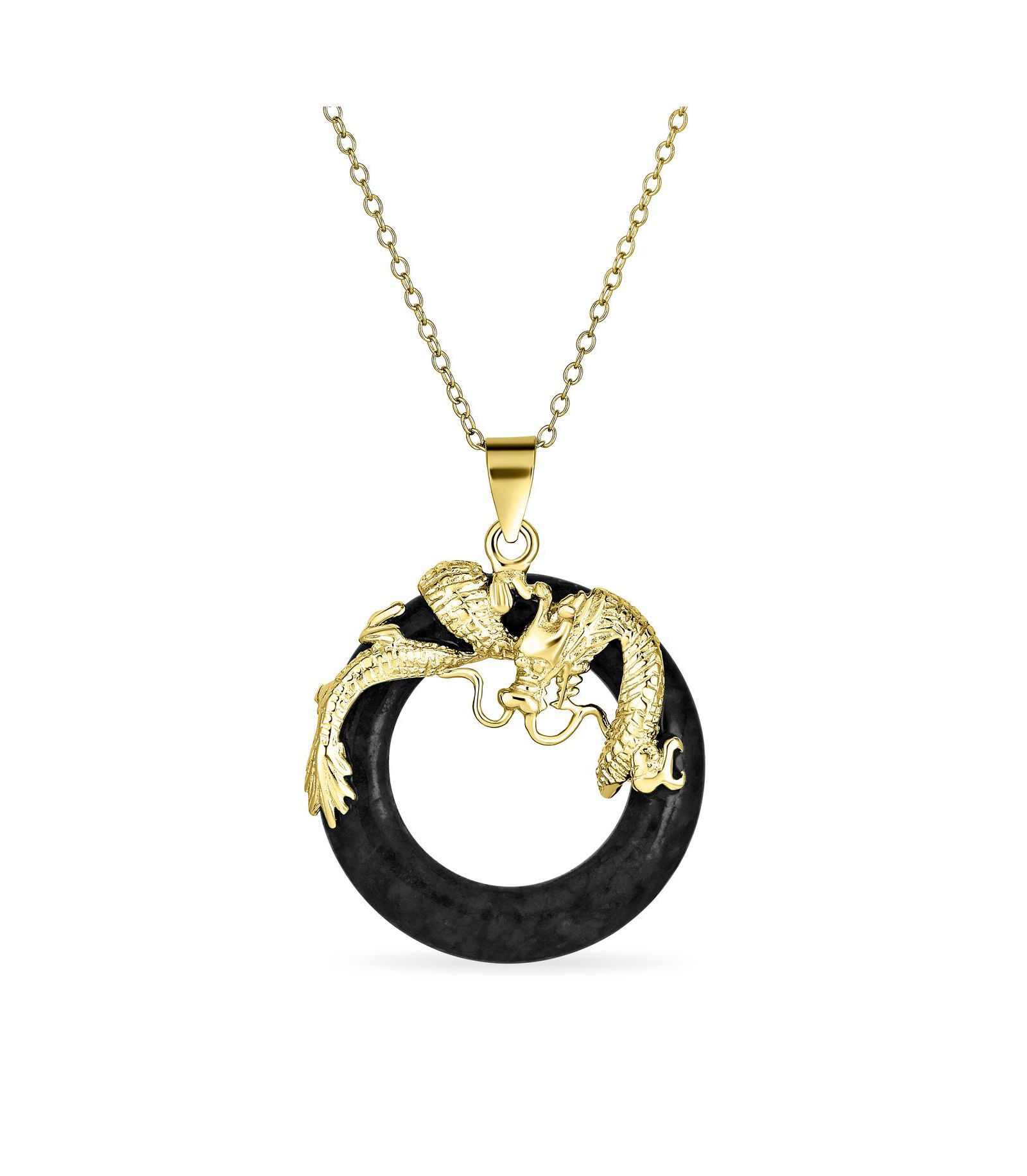 Кулон Bling Jewelry в виде азиатского дракона с зеленым нефритом, серебро 925 пробы с позолотой, на цепочке