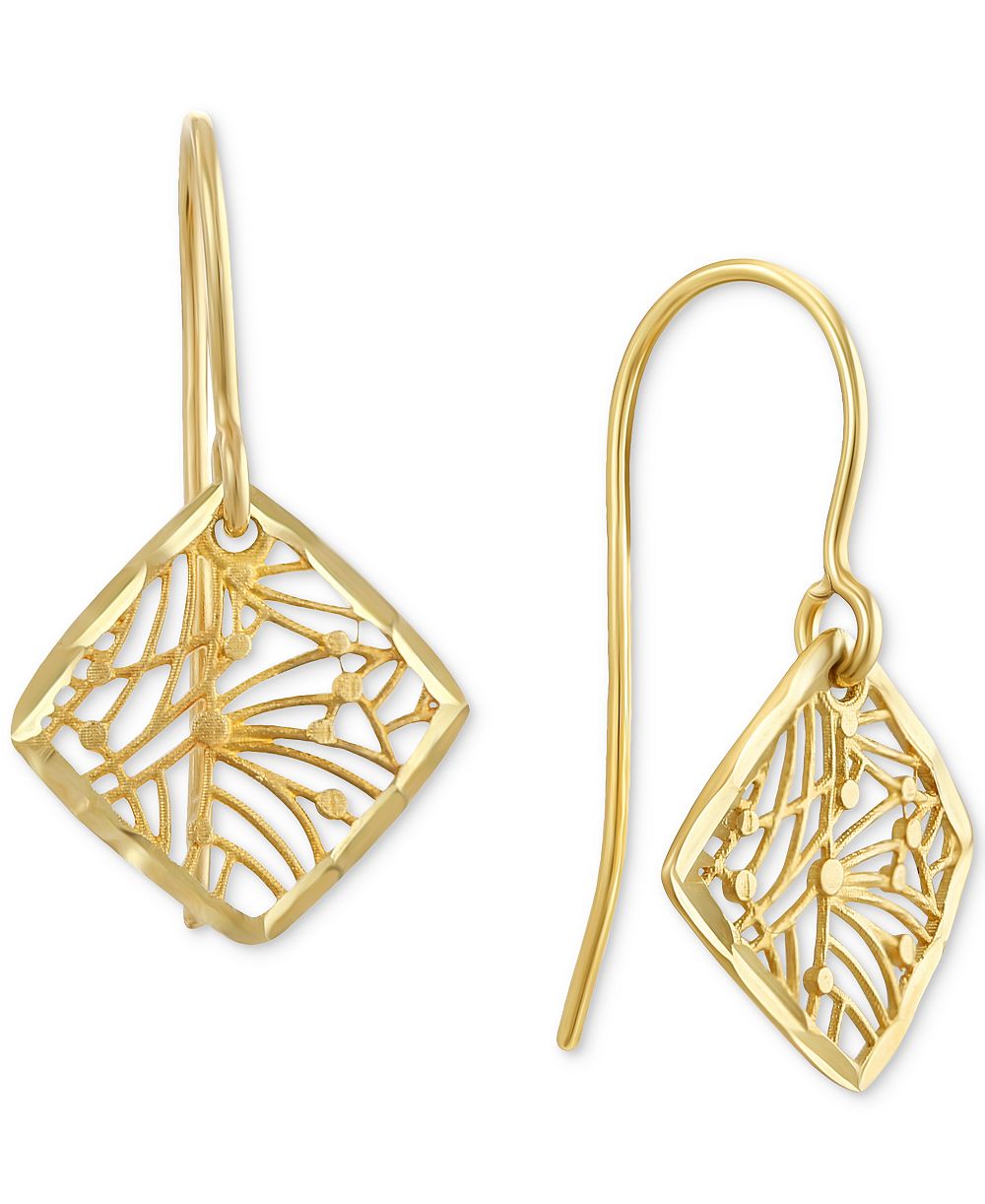 Серьги-подвески Filigree Openwork Square в 10k Gold