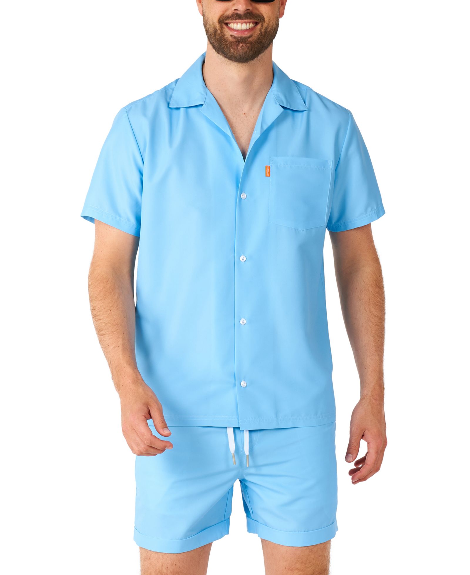 OppoSuits Men's Summer Set - 2 Piece Beach Wear set - Light Cool Blue - Matching Shirt and Shorts