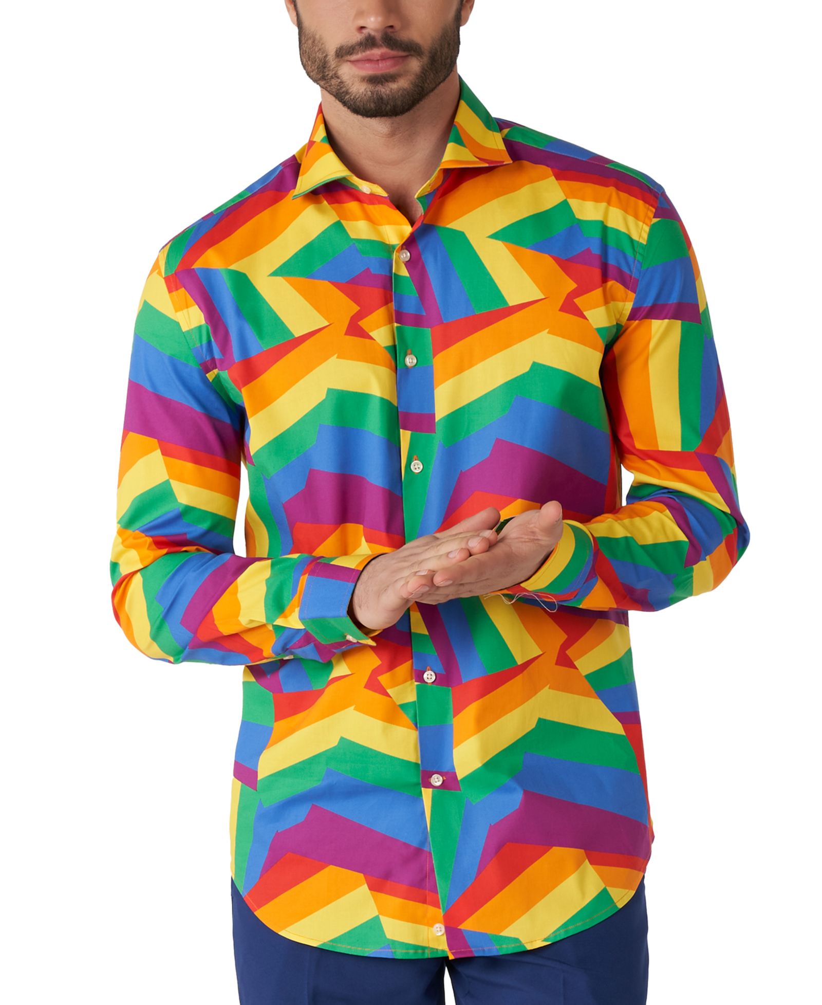 OppoSuits Big & Tall SHIRT LS Zig Zag Rainbow