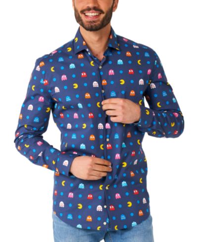 Рубашка OppoSuits Big & Tall Pixel Official PAC-MAN Retro Gaming Outfit Blue Long sleeve