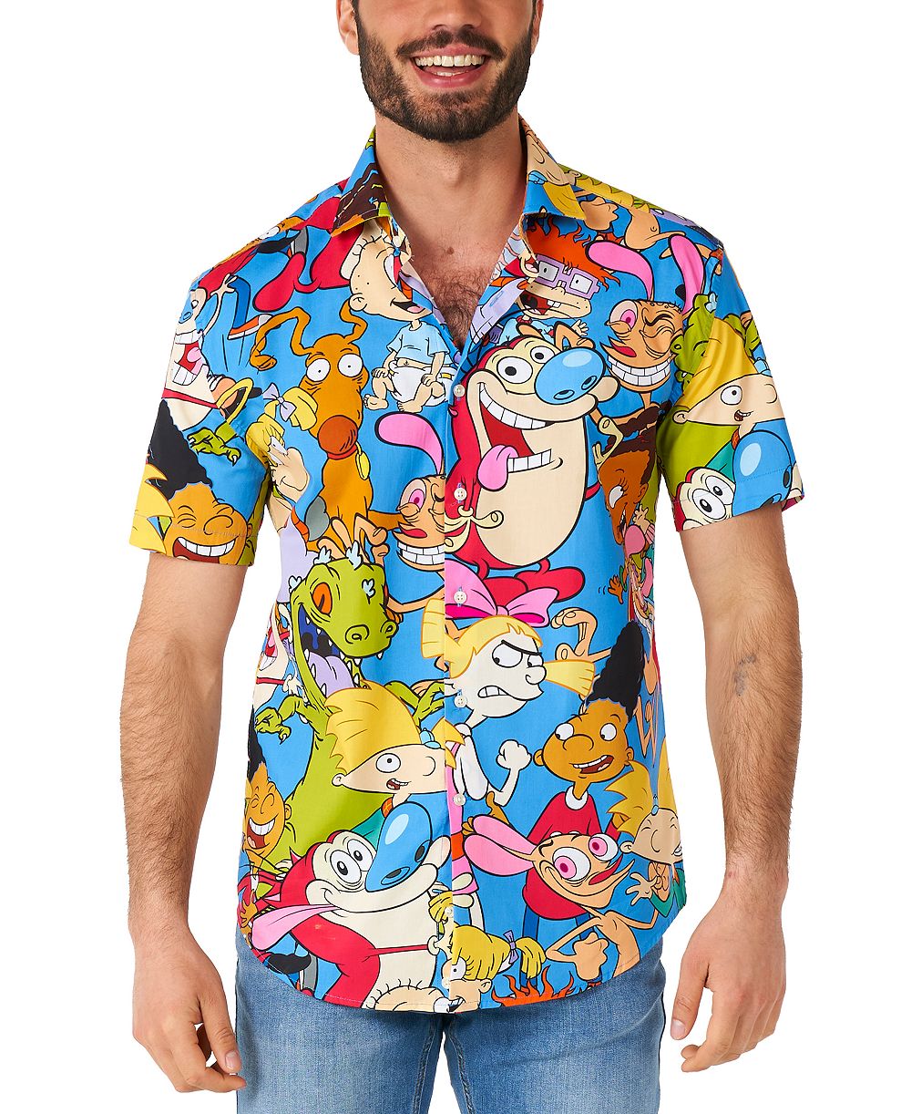 Мужская рубашка OppoSuits с коротким рукавом и принтом Nickelodeon Cartoons
