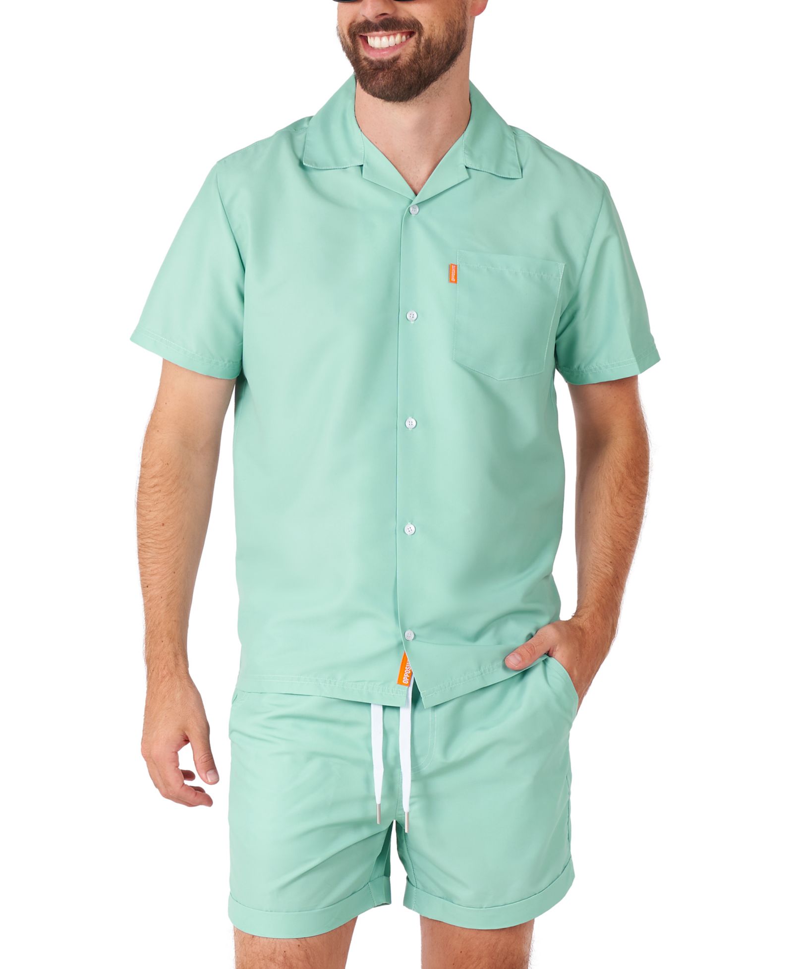 OppoSuits Men's Summer Set - 2 Piece Beach Wear set - Mint Green Blue - Matching Shirt and Shorts