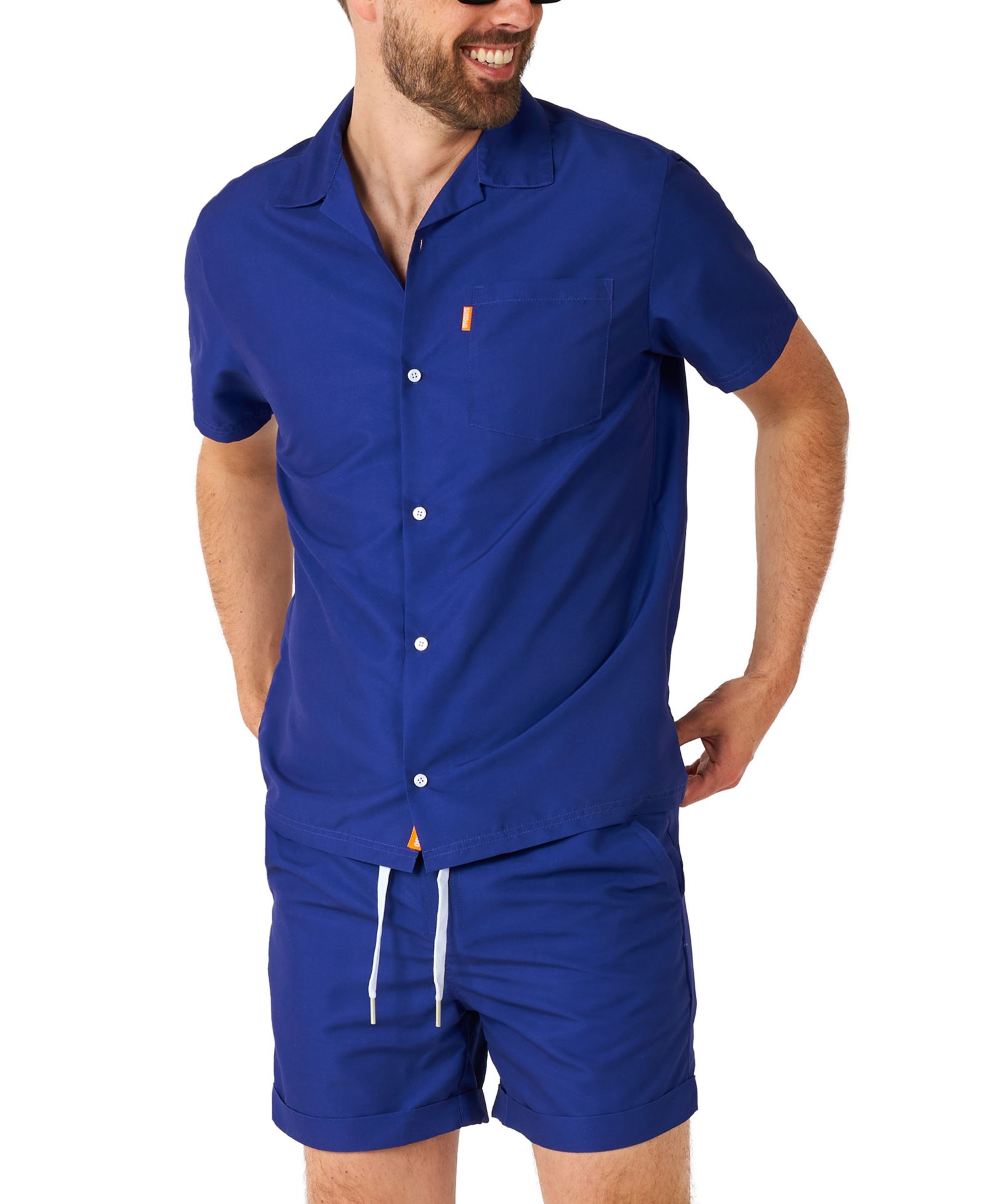 OppoSuits Men's Summer Set - 2 Piece Beach Wear set - Navy Blue - Matching Shirt and Shorts